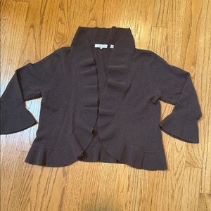 360 Cashmere Taupe Ruffle Cardigan